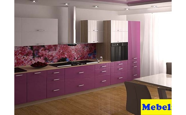 Кухня МДФ крашенный белый сиреневый