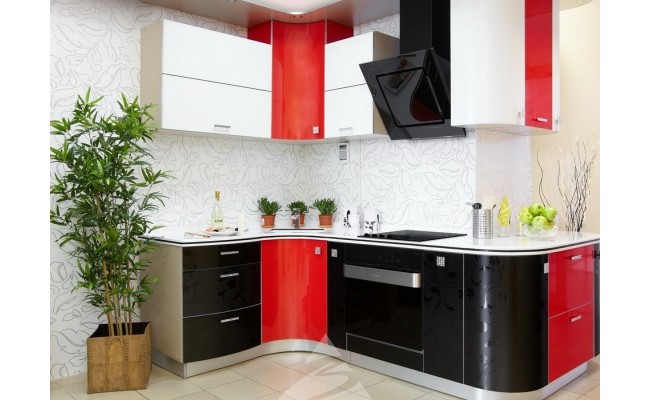 Кухня Черный лотос/Красный монохром
